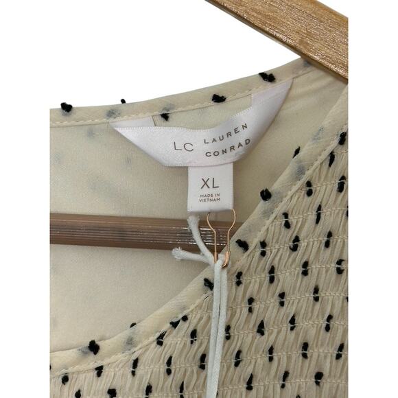 Lauren Conrad Ivory and Black Dot Ruffle Trim Belted Baby Doll Dress Sz XL New - Picture 8 of 10
